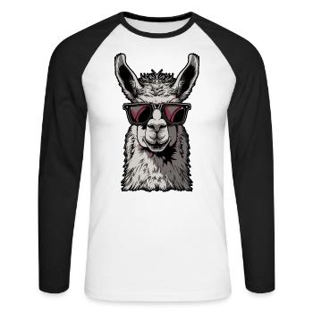 Funny Llama Alpaca - Unisex Long Sleeve Baseball T-Shirt - white/black - Front - Nik (191cm)