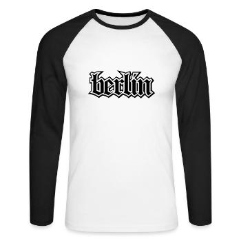 Berlin lettrage Oldschool pour cadeau de Berlin - T-shirt baseball manches longues Homme - blanc/noir - Devant - Nik (191cm)