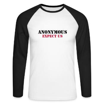 Anonymous : Expect us - T-shirt baseball manches longues Homme - blanc/noir - Devant - Nik (191cm)