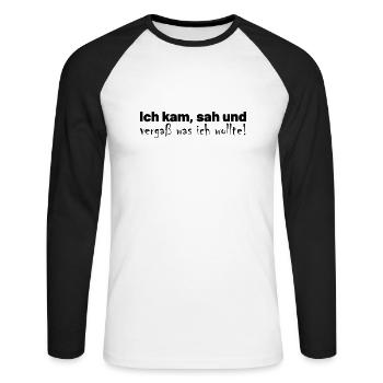 Vergesslichkeit Spruch - Unisex Baseballshirt langarm - Weiß/Schwarz - Vorne - Nik (191cm)