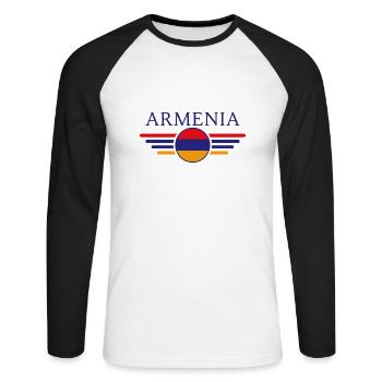 J’aime l’Arménie, T-Shirt Design Style Élégance - T-shirt baseball manches longues Homme - blanc/noir - Devant - Nik (191cm)