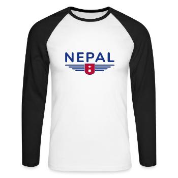 Nepal Design – Himalayan Adventure - Unisex Long Sleeve Baseball T-Shirt - white/black - Front - Nik (191cm)
