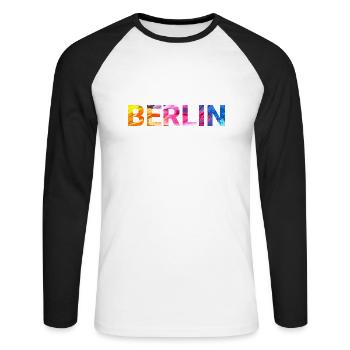 Berlin - Unisex Baseballshirt langarm - Weiß/Schwarz - Vorne - Nik (191cm)