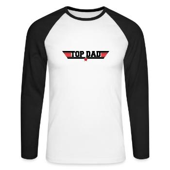 Top Dad - Dad Father's Day Gift Idea Funny - Unisex Long Sleeve Baseball T-Shirt - white/black - Front - Nik (191cm)