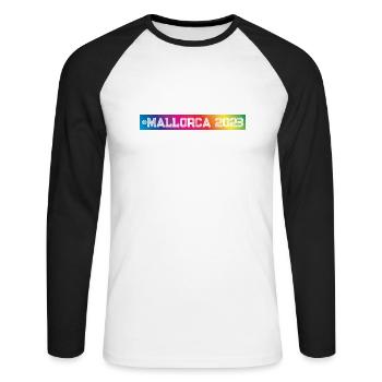 Mallorca 2023 Bunt - Unisex Baseballshirt langarm - Weiß/Schwarz - Vorne - Nik (191cm)