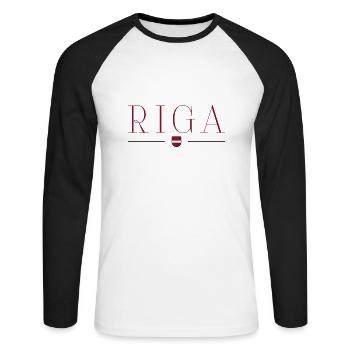 Riga, Lettland Stil Design T-Shirt - Unisex Baseballshirt langarm - Weiß/Schwarz - Vorne - Nik (191cm)