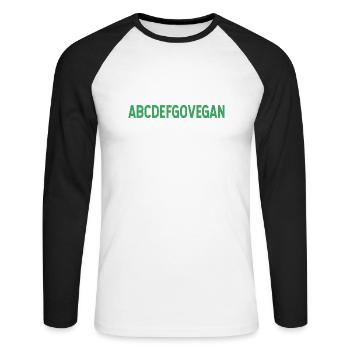 Vegan Alphabet végétalien Dicton Humour - T-shirt baseball manches longues Homme - blanc/noir - Devant - Nik (191cm)