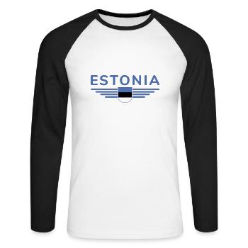 Estland T-Shirt – Für echte Fans - Unisex Baseballshirt langarm - Weiß/Schwarz - Vorne - Nik (191cm)
