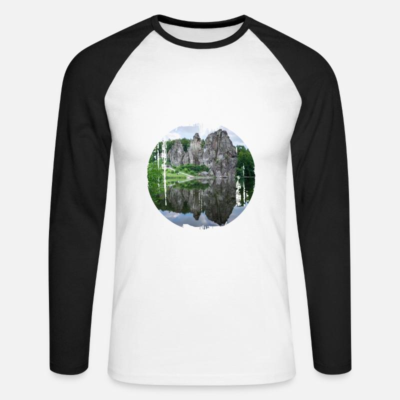 externsteine - Unisex Baseballshirt langarm - Weiß/Schwarz