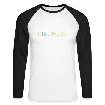 soyez gentil avec vous-même - T-shirt baseball manches longues Homme - blanc/noir - Devant - Nik (191cm)