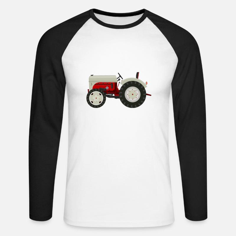 Retro Oldtimer-Traktor beige - Unisex Baseballshirt langarm - Weiß/Schwarz