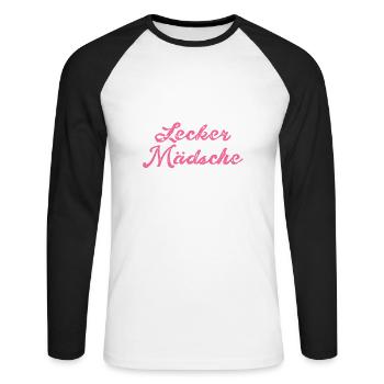 lecker mädsche,mädchen,köln,typo,schrift - Unisex Baseballshirt langarm - Weiß/Schwarz - Vorne - Nik (191cm)