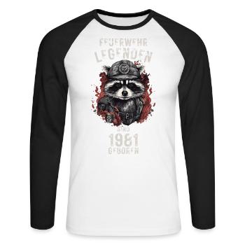Feuerwehr Legenden sind 1981 geboren - Unisex Baseballshirt langarm - Weiß/Schwarz - Vorne - Nik (191cm)