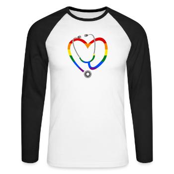 Stethoskop Herz LGBT Rainbow Medizin Studium - Unisex Baseballshirt langarm - Weiß/Schwarz - Vorne - Nik (191cm)