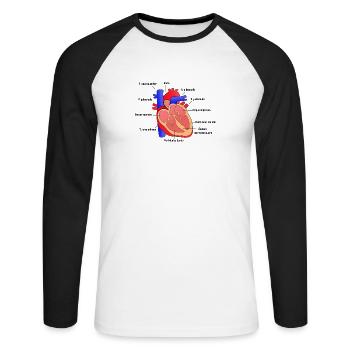 Anatomisches Menschliches Herz mit Beschriftung - Unisex Baseballshirt langarm - Weiß/Schwarz - Vorne - Nik (191cm)