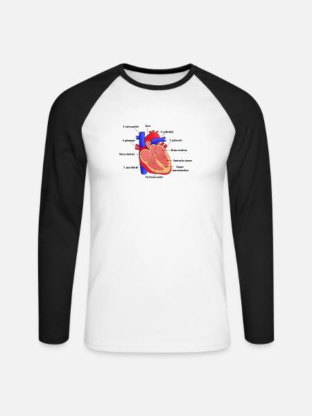 Anatomisk menneskeligt hjerte med bogstaver - Langærmet herre-baseballshirt - hvid/sort