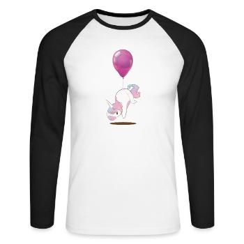 Süßes Einhorn Ballon T-Shirt Kinder - Unisex Baseballshirt langarm - Weiß/Schwarz - Vorne - Nik (191cm)