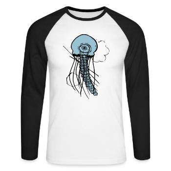 Qualle - Unisex Baseballshirt langarm - Weiß/Schwarz - Vorne - Nik (191cm)