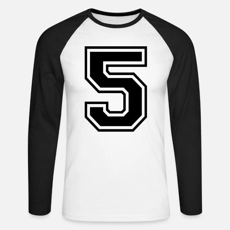 Nummer 5 - Unisex Baseballshirt langarm - Weiß/Schwarz