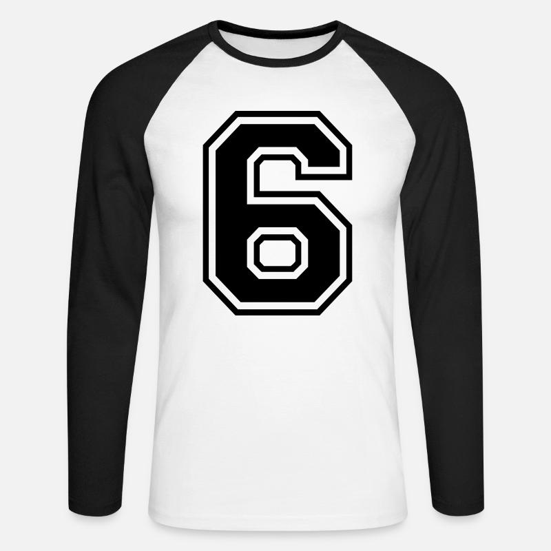 Nummer 6 - Unisex Baseballshirt langarm - Weiß/Schwarz