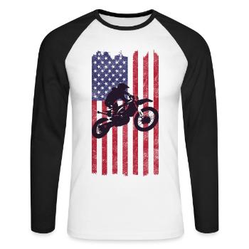 Drapeau américain du vélo de cross, - T-shirt baseball manches longues Homme - blanc/noir - Devant - Nik (191cm)