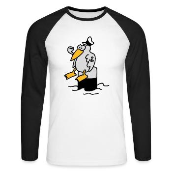 moewe_am_hafen_3c - Unisex Long Sleeve Baseball T-Shirt - white/black - Front - Nik (191cm)