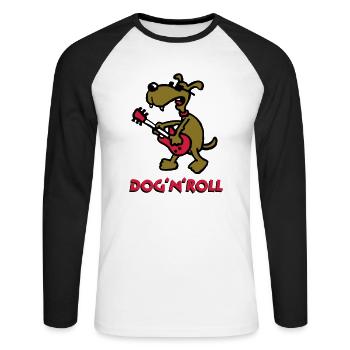 dog_n_roll_b_3c_white - Unisex Baseballshirt langarm - Weiß/Schwarz - Vorne - Nik (191cm)