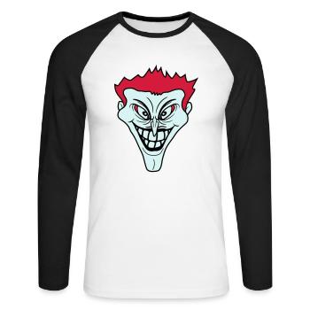 psycho psychopath crazy clown joker grin mu - Unisex Long Sleeve Baseball T-Shirt - white/black - Front - Nik (191cm)