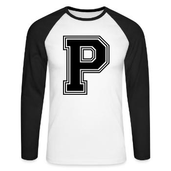 P_letter_P_(w31) - Unisex Long Sleeve Baseball T-Shirt - white/black - Front - Nik (191cm)