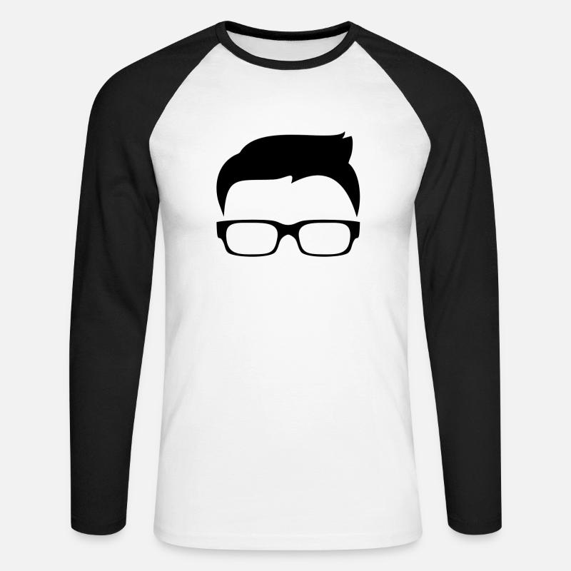 Mann Kopf Brille Superhirn Geschenkidee - Unisex Baseballshirt langarm - Weiß/Schwarz
