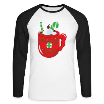 Weihnachten Tasse - Unisex Baseballshirt langarm - Weiß/Schwarz - Vorne - Nik (191cm)