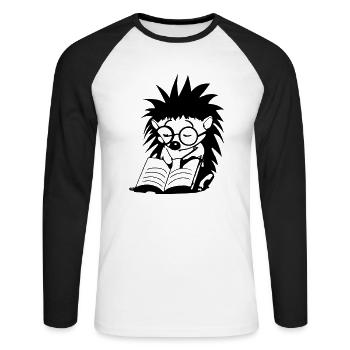 Igel liest Buch und schläft Illustration Geschenk - Unisex Baseballshirt langarm - Weiß/Schwarz - Vorne - Nik (191cm)