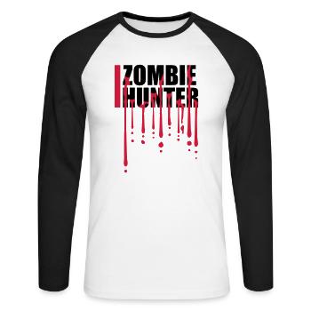 zombie hunter Halloween Quote - Unisex Long Sleeve Baseball T-Shirt - white/black - Front - Nik (191cm)