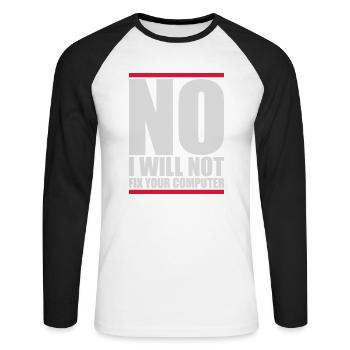not fix your computer - Unisex Baseballshirt langarm - Weiß/Schwarz - Vorne - Nik (191cm)