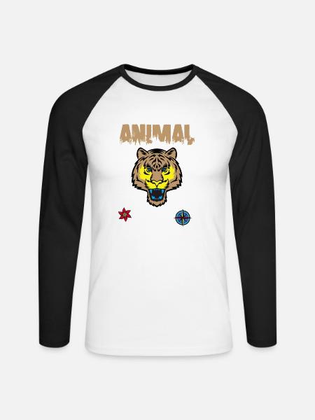 tiger face drawing - Unisex Long Sleeve Baseball T-Shirt - white/black