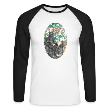 Silhouetten von Hund und Herrchen - Unisex Baseballshirt langarm - Weiß/Schwarz - Vorne - Nik (191cm)