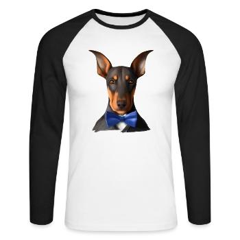 Doberman Doberman chiot chien Doberman dresseur - T-shirt baseball manches longues Homme - blanc/noir - Devant - Nik (191cm)