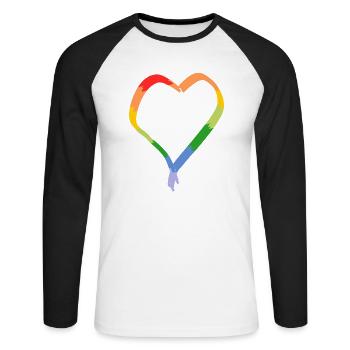 Regenbogenherz gezeichnet - Unisex Baseballshirt langarm - Weiß/Schwarz - Vorne - Nik (191cm)