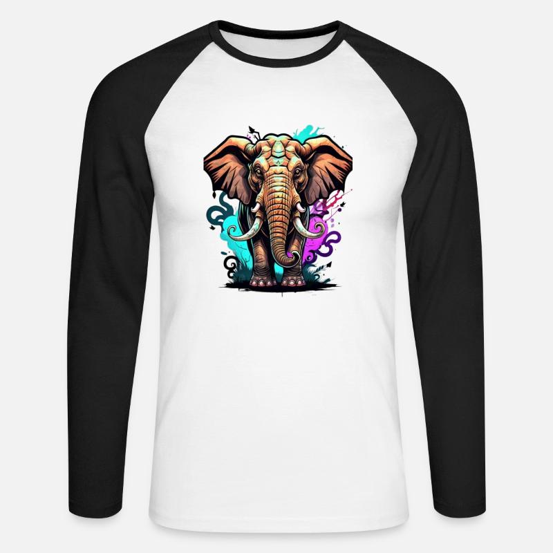 Graffiti Elefant - Unisex Baseballshirt langarm - Weiß/Schwarz