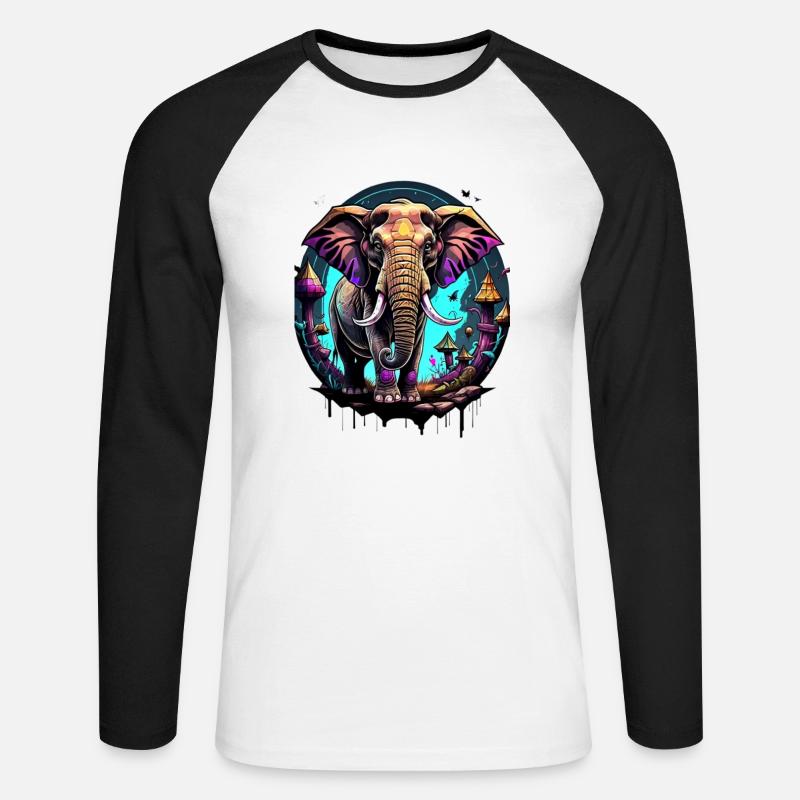 Graffiti Elefant - Unisex Baseballshirt langarm - Weiß/Schwarz