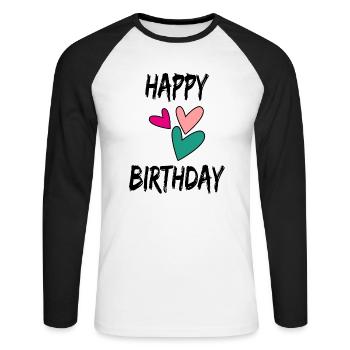 ALLES GUTE ZUM GEBURTSTAG. ALLES GUTE ZUM GEBURTSTAG. JAHRESTAG. - Unisex Baseballshirt langarm - Weiß/Schwarz - Vorne - Nik (191cm)