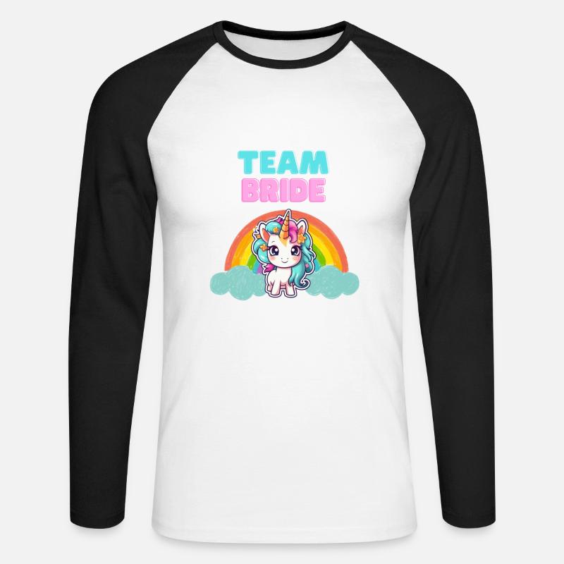 "Team Bride" Einhorn-Design - Unisex Baseballshirt langarm - Weiß/Schwarz