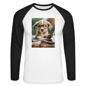 chien à lunettes - T-shirt baseball manches longues Homme - blanc/noir - Devant - Nik (191cm)