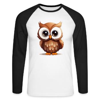 Süße Eule - Unisex Baseballshirt langarm - Weiß/Schwarz - Vorne - Nik (191cm)