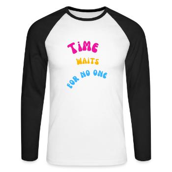 Time - Unisex Long Sleeve Baseball T-Shirt - white/black - Front - Nik (191cm)