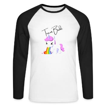 Team Bride Einhorn - Unisex Baseballshirt langarm - Weiß/Schwarz - Vorne - Nik (191cm)