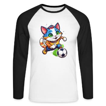 Soccer Cat / Animal / Soccer / Goal / Sports - Unisex Long Sleeve Baseball T-Shirt - white/black - Front - Nik (191cm)