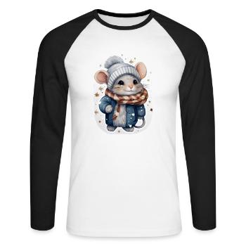 Süße Wintermaus - Unisex Baseballshirt langarm - Weiß/Schwarz - Vorne - Nik (191cm)