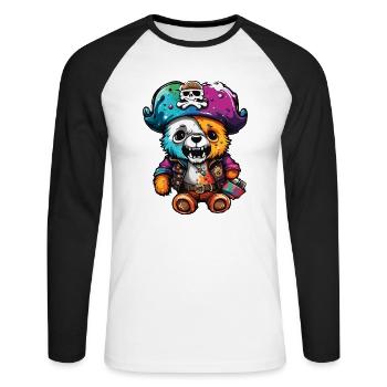 Teddybär / Kuscheltier / Stofftier / Geschenkidee - Unisex Baseballshirt langarm - Weiß/Schwarz - Vorne - Nik (191cm)