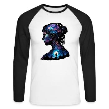 Silhouette / Forest / Portrait / Trees / Person - Unisex Long Sleeve Baseball T-Shirt - white/black - Front - Nik (191cm)